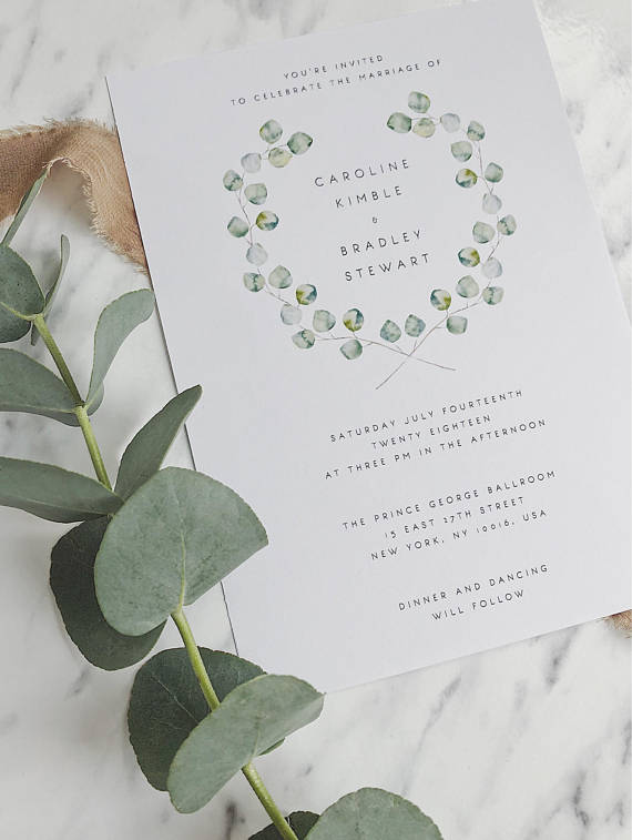 Wedding Invitation Template Green Wreath Eucalyptus