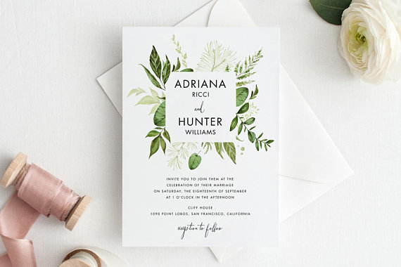 Wedding Invitation Template botanical nature