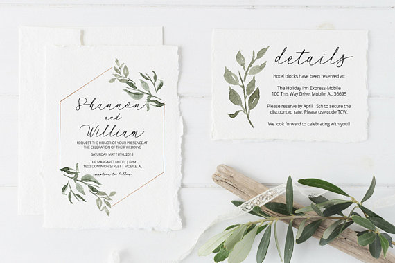 greenery template wedding invitation